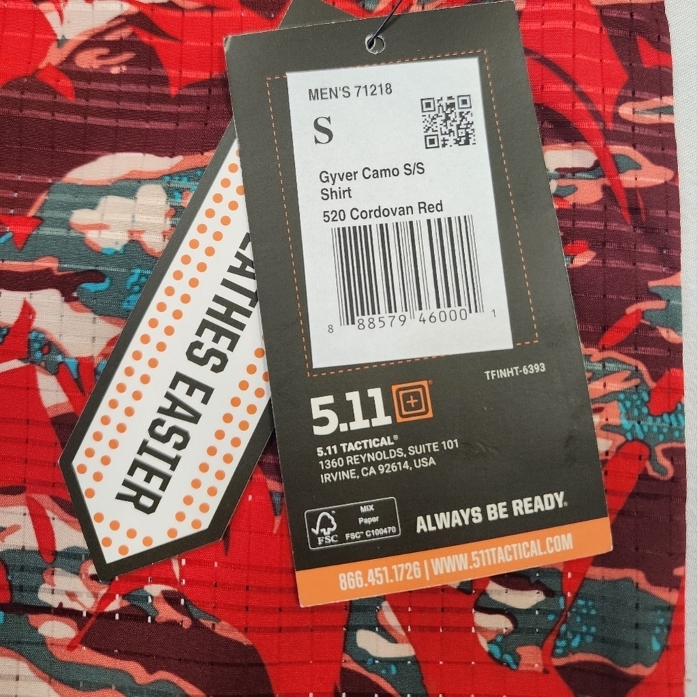 NWT 5.11 Tactical Red Camo Vented Button Up Shirt Size Small - Picture 7 of 9
